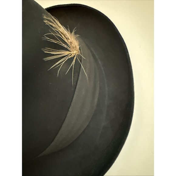 Deion by Dobbs Golden Coach Men's Vtg Black Felt Fedora Hat Feather Size 6 7/8 - Picture 9 of 9